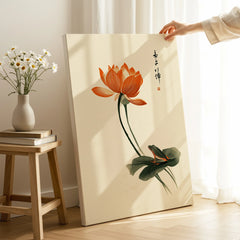 Japanese Lotus Flower Print – Vintage Botanical Wall Art — canvas print mirror edge hand holding room setting