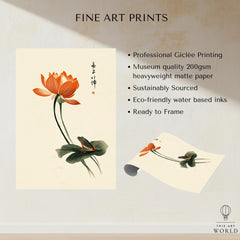 Japanese Lotus Flower Print – Vintage Botanical Wall Art — fine art print unframed quality details
