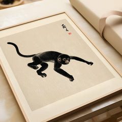 Japanese Monkey Art Print – Vintage Ukiyo-e Style Wall Art — framed art print closeup gift unwrapped natural frame