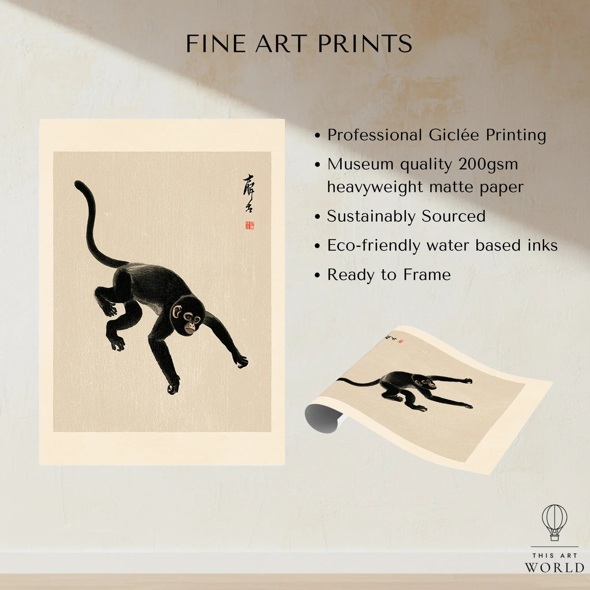Japanese Monkey Art Print – Vintage Ukiyo-e Style Wall Art — fine art print unframed quality details