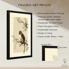Japanese Monkey Wall Art – Vintage Japanese Nature Print — framed print details measurements quality details