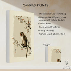 Japanese Monkey Wall Art – Vintage Japanese Nature Print — canvas print stretched cotton canvas details