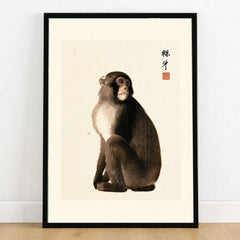 Vintage Japanese Monkey Art Print – Animal Wall Art — art print in black frame on wooden floor