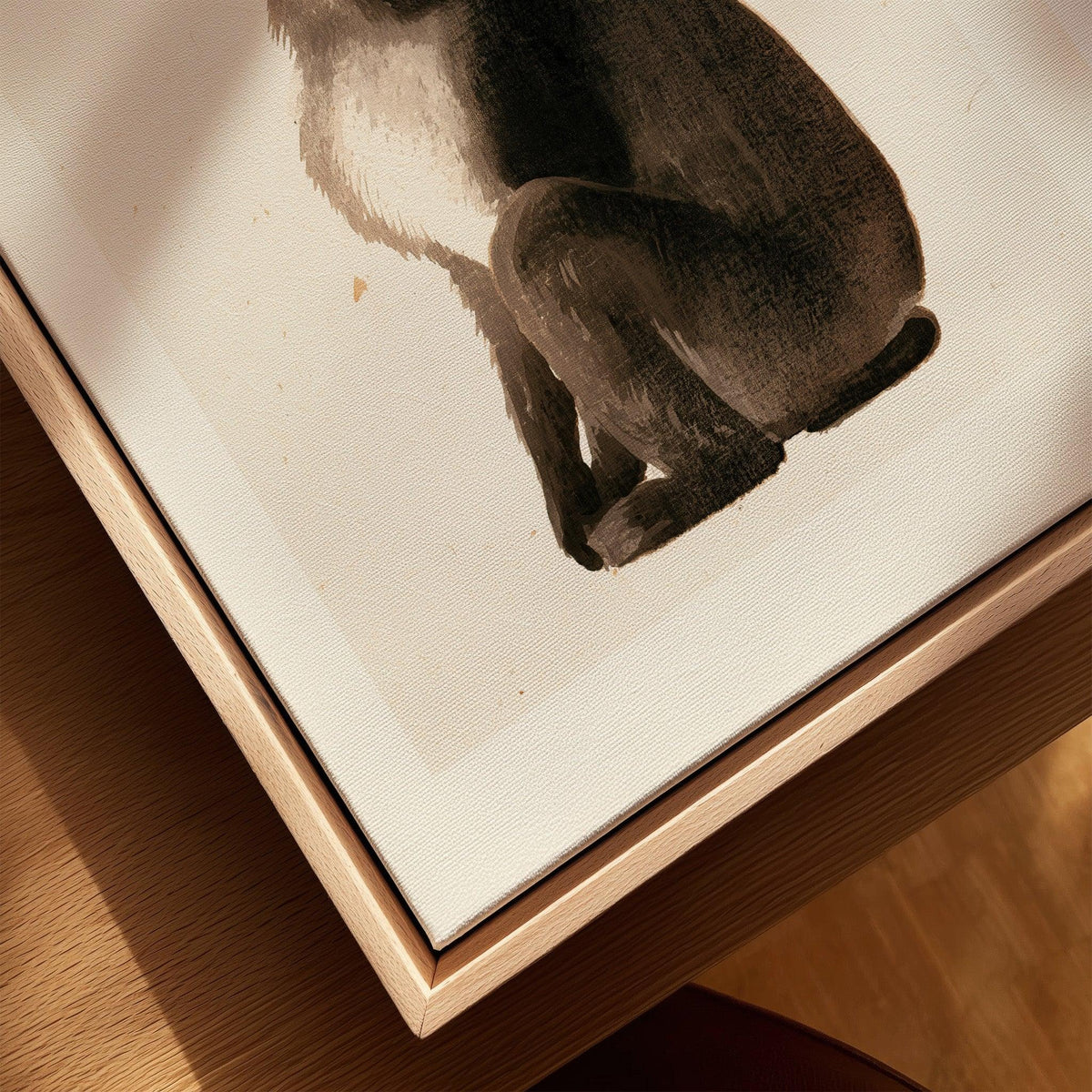 Vintage Japanese Monkey Art Print – Animal Wall Art — closeup framed canvas natural wood floating frame