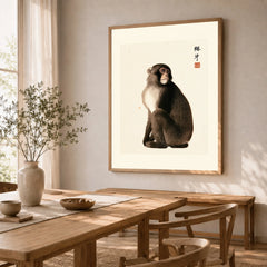 Vintage Japanese Monkey Art Print – Animal Wall Art — dining room framed print natural wood frame
