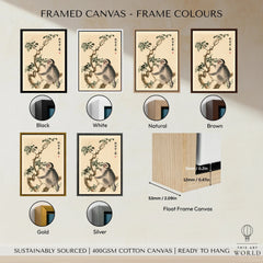 Japanese Monkey Art Print – Vintage Botanical Wall Art — framed canvas float frame colour options