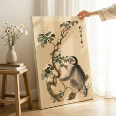 Japanese Monkey Art Print – Vintage Botanical Wall Art — canvas print mirror edge hand holding room setting