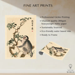 Japanese Monkey Art Print – Vintage Botanical Wall Art — fine art print unframed quality details