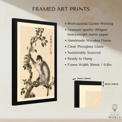 Japanese Monkey Wall Art – Vintage Nature Art Print — framed print details measurements quality details
