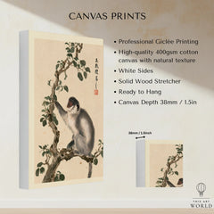 Japanese Monkey Wall Art – Vintage Nature Art Print — canvas print stretched cotton canvas details