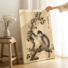 Japanese Monkey Wall Art – Vintage Nature Art Print — canvas print mirror edge hand holding room setting