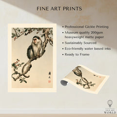 Japanese Monkey Wall Art – Vintage Botanical Art Print — fine art print unframed quality details