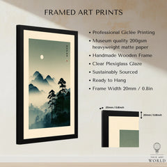 Japanese Mountain Art Print – Misty Vintage Landscape Wall Art — framed print details measurements quality details