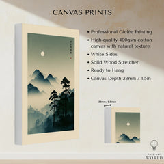 Japanese Mountain Art Print – Misty Vintage Landscape Wall Art — canvas print stretched cotton canvas details