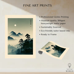 Japanese Mountain Art Print – Misty Vintage Landscape Wall Art — fine art print unframed quality details