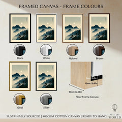 Japanese Mountain Wall Art – Vintage Landscape Print — framed canvas float frame colour options