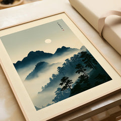 Japanese Mountain Wall Art – Vintage Landscape Print — framed art print closeup gift unwrapped natural frame