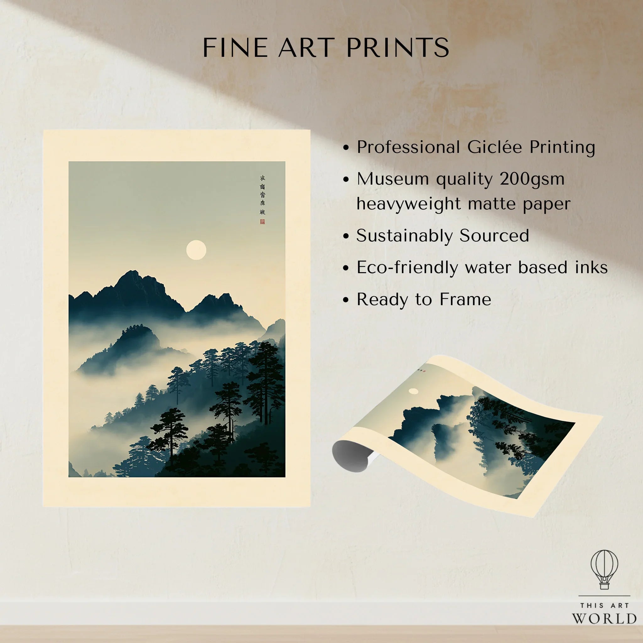 Japanese Mountain Wall Art – Vintage Landscape Print — fine art print unframed quality details
