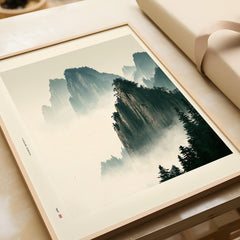 Japanese Mountain Landscape Print – Vintage Wall Art — framed art print closeup gift unwrapped natural frame