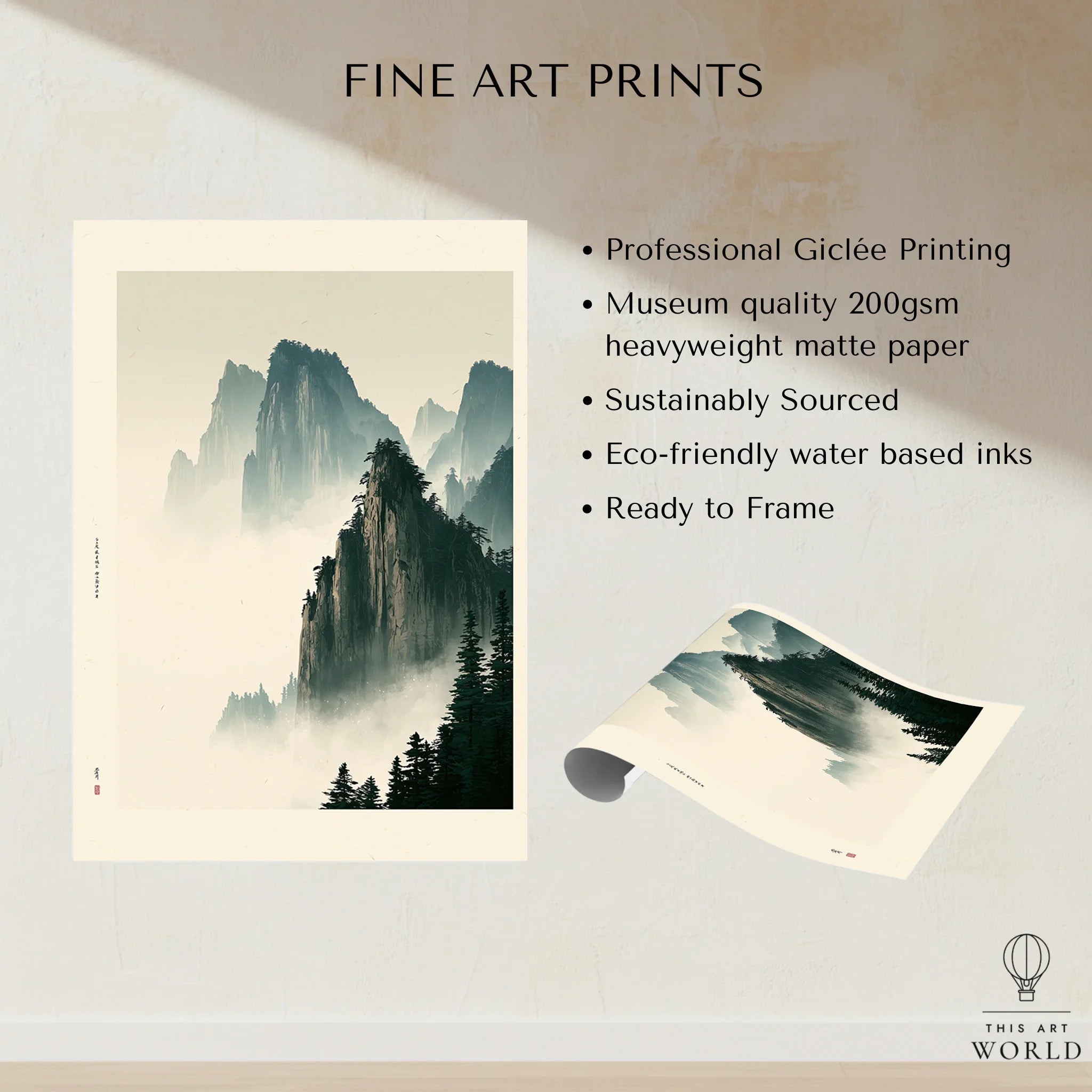 Japanese Mountain Landscape Print – Vintage Wall Art — fine art print unframed quality details