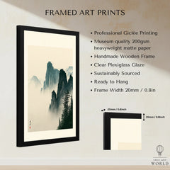 Japanese Misty Mountain Art Print – Vintage Landscape Wall Art — framed print details measurements quality details