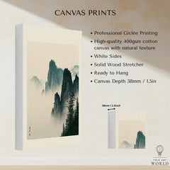 Japanese Misty Mountain Art Print – Vintage Landscape Wall Art — canvas print stretched cotton canvas details