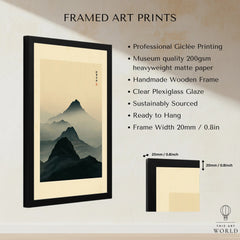 Japanese Mountain Art Print – Dark Vintage Landscape Wall Art — framed print details measurements quality details