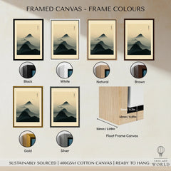 Japanese Mountain Art Print – Dark Vintage Landscape Wall Art — framed canvas float frame colour options