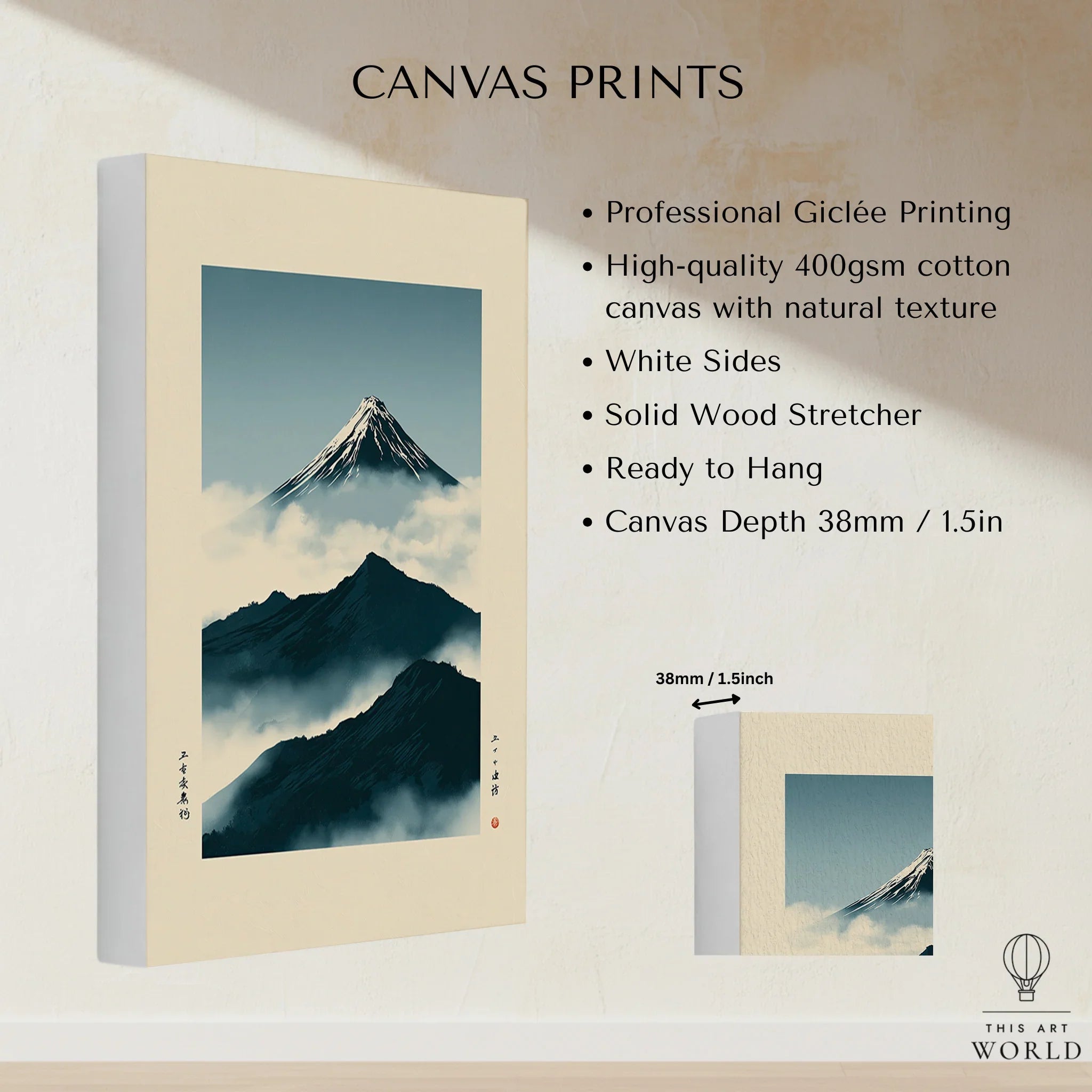Mount Fuji Art Print – Vintage Japanese Mountain Wall Art — canvas print stretched cotton canvas details