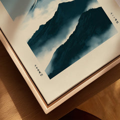 Mount Fuji Art Print – Vintage Japanese Mountain Wall Art — closeup framed canvas natural wood floating frame