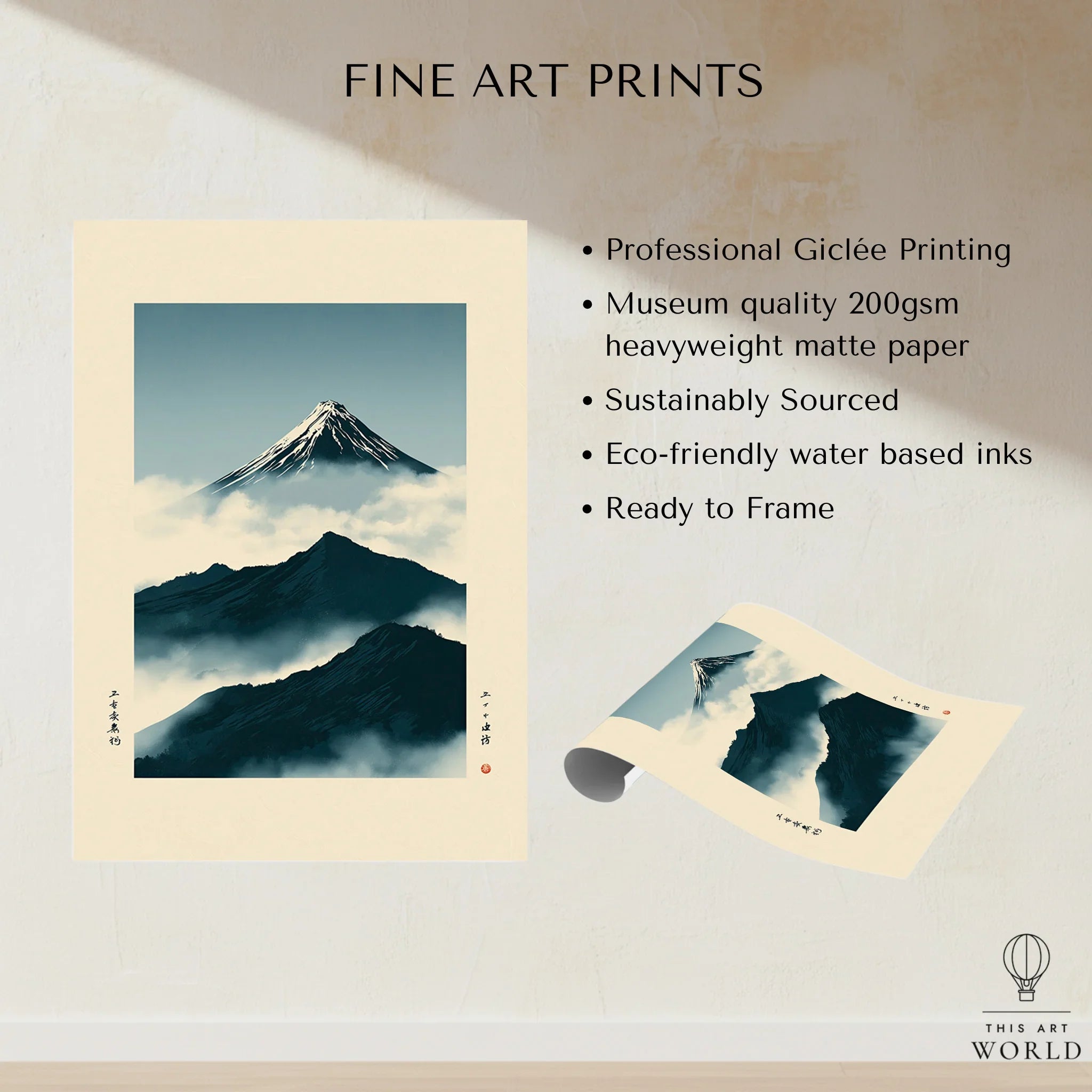 Mount Fuji Art Print – Vintage Japanese Mountain Wall Art — fine art print unframed quality details
