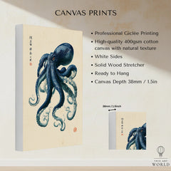 Japanese Octopus Art Print – Vintage Ukiyo-e Style Wall Art — canvas print stretched cotton canvas details