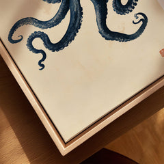 Vintage Japanese Octopus Art Print – Coastal Wall Art — closeup framed canvas natural wood floating frame