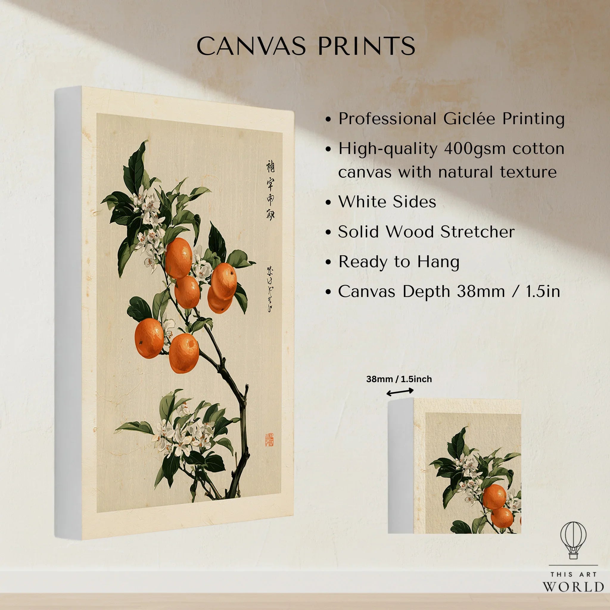 Japanese Orange Blossom Art Print – Vintage Botanical Wall Art — canvas print stretched cotton canvas details