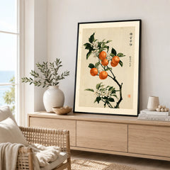 Japanese Orange Blossom Art Print – Vintage Botanical Wall Art — framed artwork living room lifestyle setting