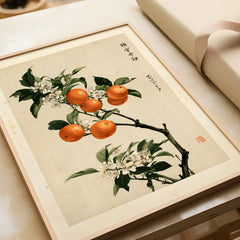 Japanese Orange Blossom Art Print – Vintage Botanical Wall Art — framed art print closeup gift unwrapped natural frame