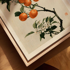 Japanese Orange Blossom Art Print – Vintage Botanical Wall Art — closeup framed canvas natural wood floating frame