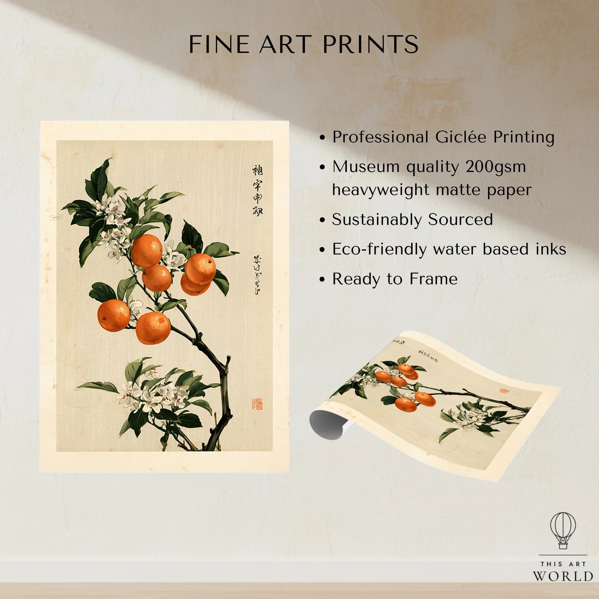 Japanese Orange Blossom Art Print – Vintage Botanical Wall Art — fine art print unframed quality details