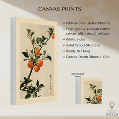 Japanese Orange Art Print – Vintage Fruit & Blossom Wall Art — canvas print stretched cotton canvas details