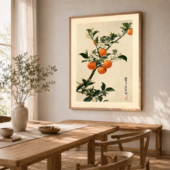 Japanese Orange Art Print – Vintage Fruit & Blossom Wall Art — dining room framed print natural wood frame
