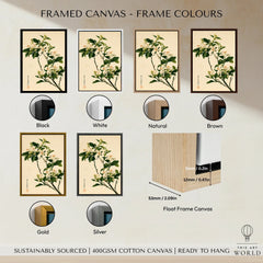 Japanese Orange Blossom Wall Art – Vintage Flower Print — framed canvas float frame colour options