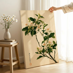 Japanese Orange Blossom Wall Art – Vintage Flower Print — canvas print mirror edge hand holding room setting