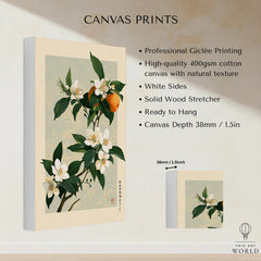 Japanese Citrus Art Print – Orange Blossom Botanical Wall Art — canvas print stretched cotton canvas details