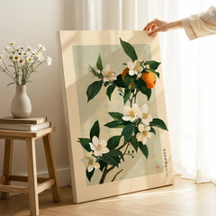 Japanese Citrus Art Print – Orange Blossom Botanical Wall Art — canvas print mirror edge hand holding room setting