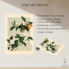Japanese Citrus Art Print – Orange Blossom Botanical Wall Art — fine art print unframed quality details