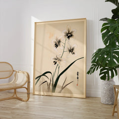 Japanese Orchid Art Print – Vintage Botanical Wall Art — large framed print room setting chair plant
