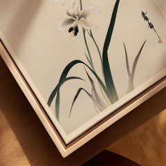 Japanese Orchid Art Print – Vintage Botanical Wall Art — closeup framed canvas natural wood floating frame