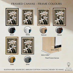 White Orchid Art Print – Vintage Japanese Botanical Wall Art — framed canvas float frame colour options