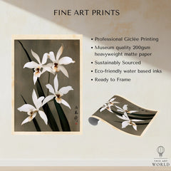 White Orchid Art Print – Vintage Japanese Botanical Wall Art — fine art print unframed quality details