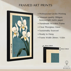Japanese Orchid Wall Art – Blue Vintage Botanical Print — framed print details measurements quality details